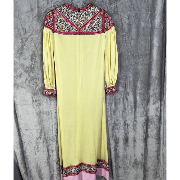 Vintage Malcolm Star Rizkallah Maxi Dress With Rhinestone Beading Size 12 Yellow - Picture 2 of 16